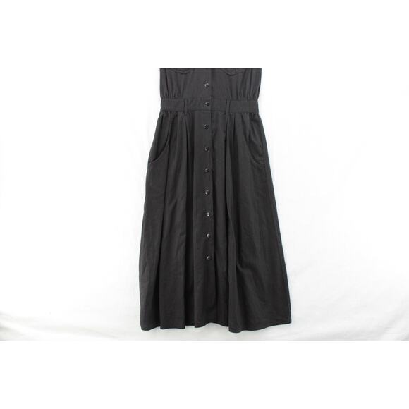 VTG Carol Horn Workshop Midi Dress Womens 8 Black Button up Short Sleeve Prairie - Picture 3 of 7